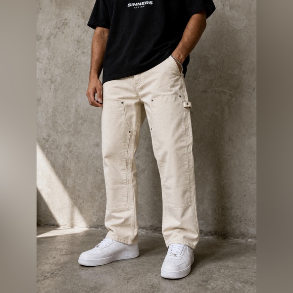 Sinners Attire Men’s Cream Utility Carpenter Pants Size 32Streetwear NWT